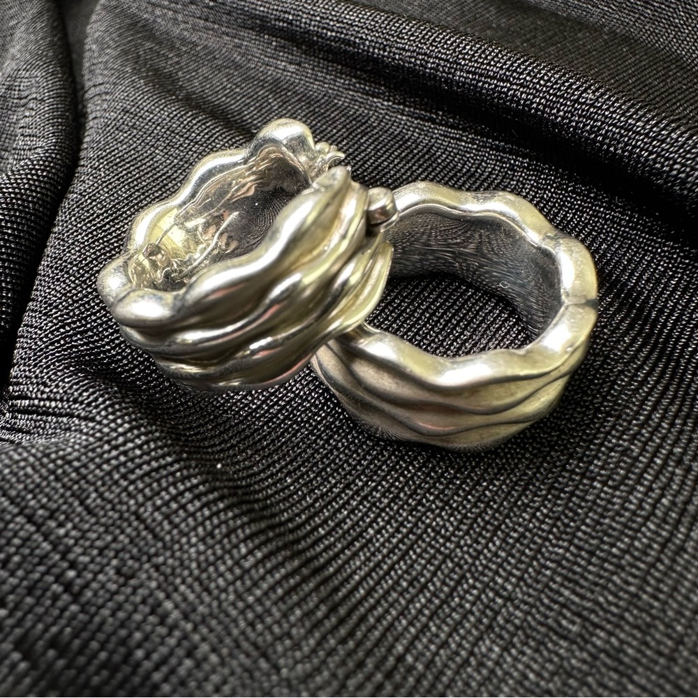 Silver Wavy Clip-On Earrings Vintage Retro Statement Jewelry